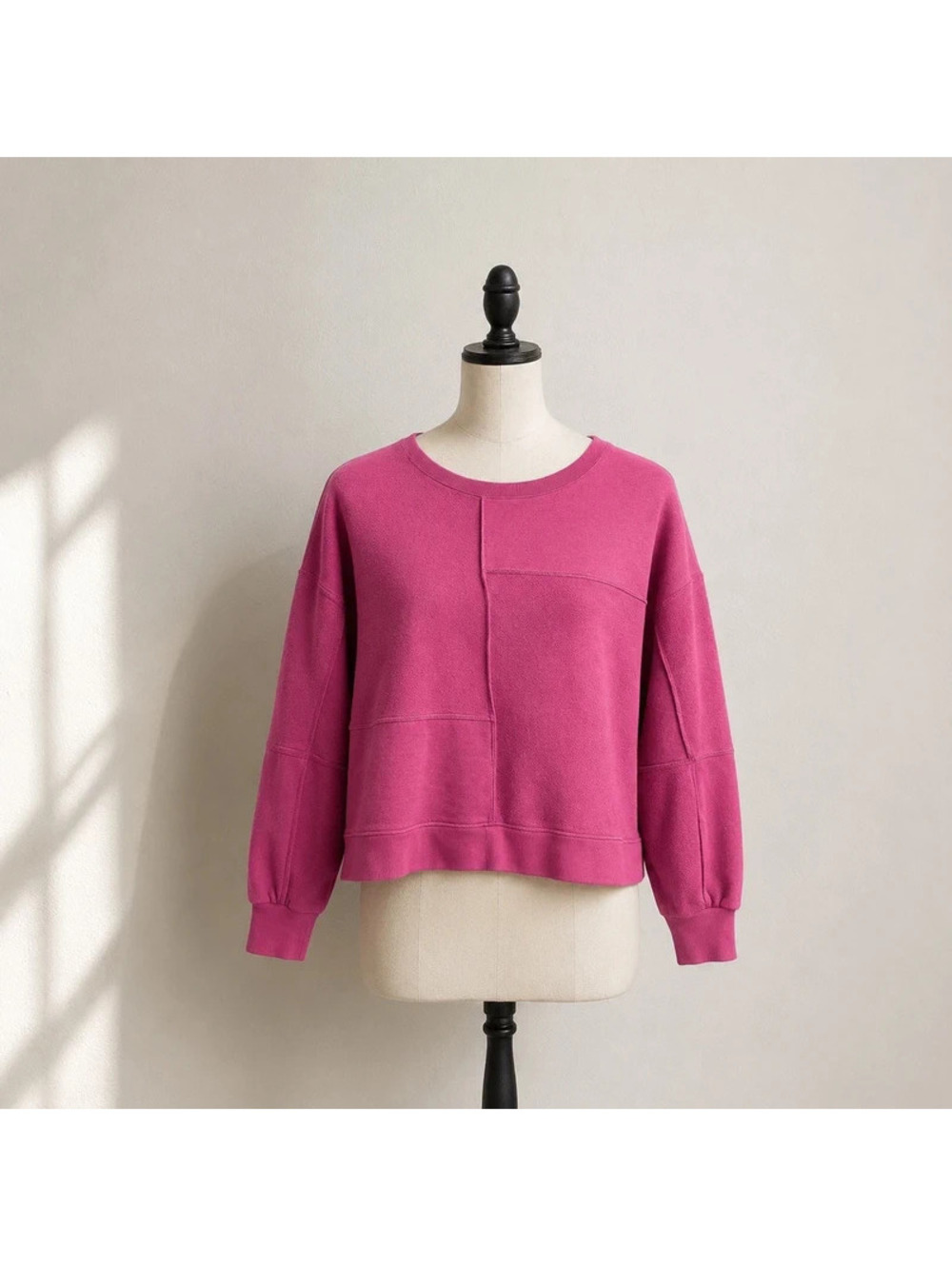New In Pink Patchwork Cropped Sweatshirt Size S Oversized Crewneck